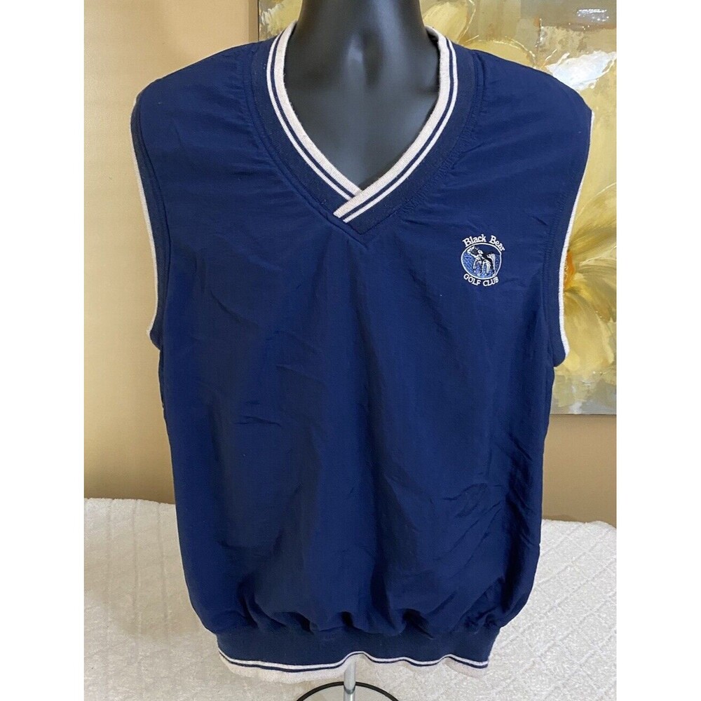 Vintage AM A Player Black Bear Golf Club Embroidered Blue Vest Men’s Size L